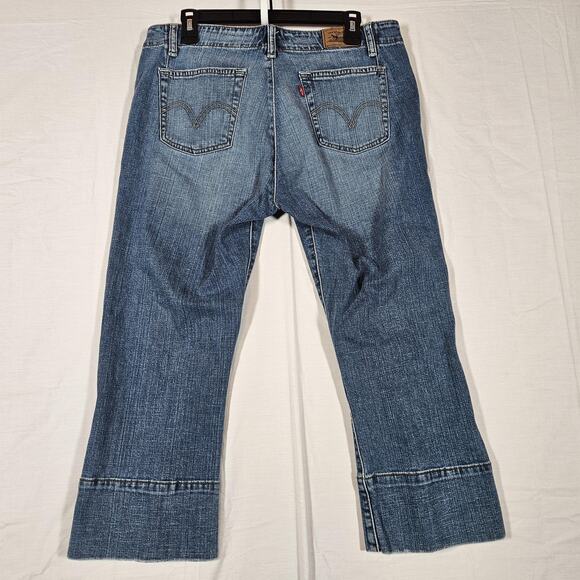 Levis 515 Capri Jeans Womens 12 32x22 Blue Cuffed Wide Leg Stretch Mid Rise - Picture 8 of 10